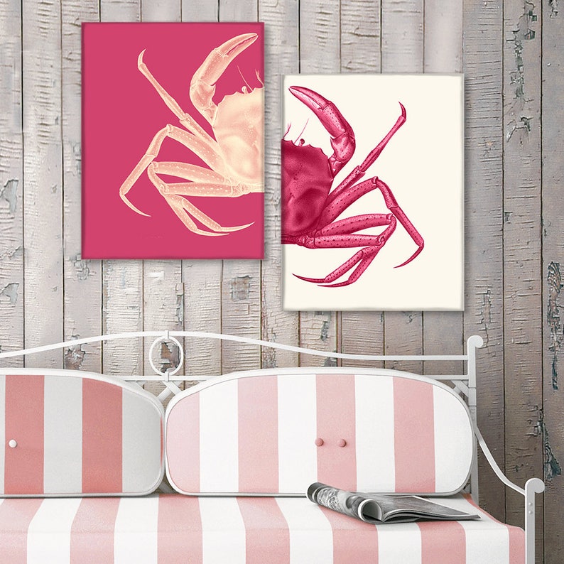 Crab Prints Pink, Crab art Nautical Print Beach Decor bathroom Decor Nautical Decor Wall Art Beach House Decor Crab Picture image 8