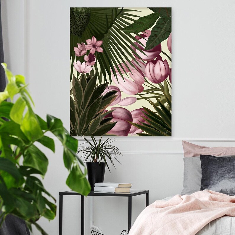Large floral prints, tropical wall art botanical room decor, pink flower, tropical flower, living room decor, pink room - Tropical Blush 2 image 8
