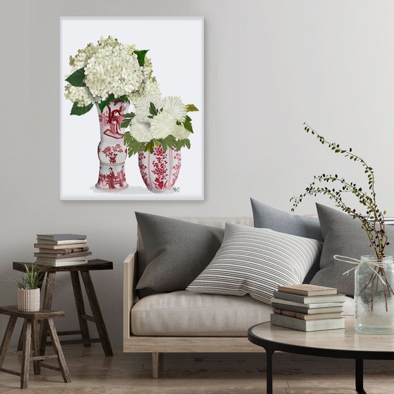 Arte floral oriental Estampado de hortensia blanca Arte de - Etsy España