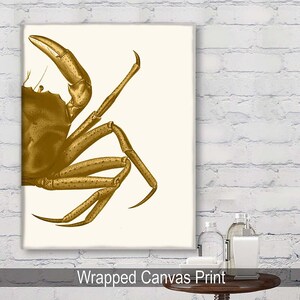 Crab Print, Mustard on Cream crab art gold art print Nautical print beach decor wall decor marine painting nautical picture bathroom decor image 5