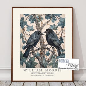 William Morris style bird print, Crow Illustration, William Morris poster, Large Vintage style wall art, Wildlife nature lover decor, ravens