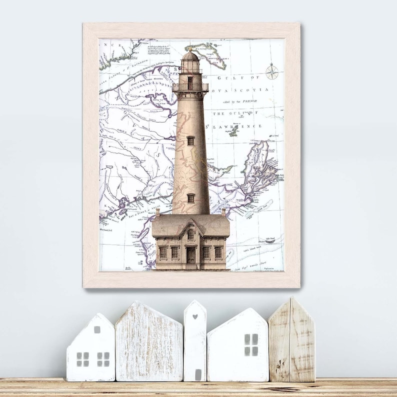 Vintage Red Lighthouse Dictionary Page Print Picture Art Nautical Seaside Beach