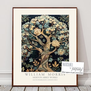 Impressão botânica estilo William Morris, pôster de árvore floral, grande arte de parede vintage, ilustração da natureza, decoração de casa boho art nouveau de bosques