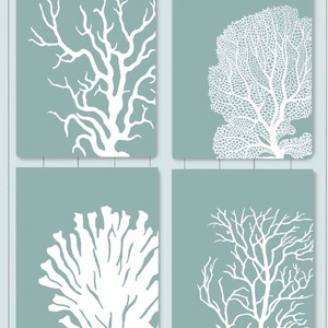 Set 4 Coral Prints Mist Blue/Green, Nautical print nautical Poster coral art Wall Art Wall Decor Wall Hanging beach house bathroom poster image 8