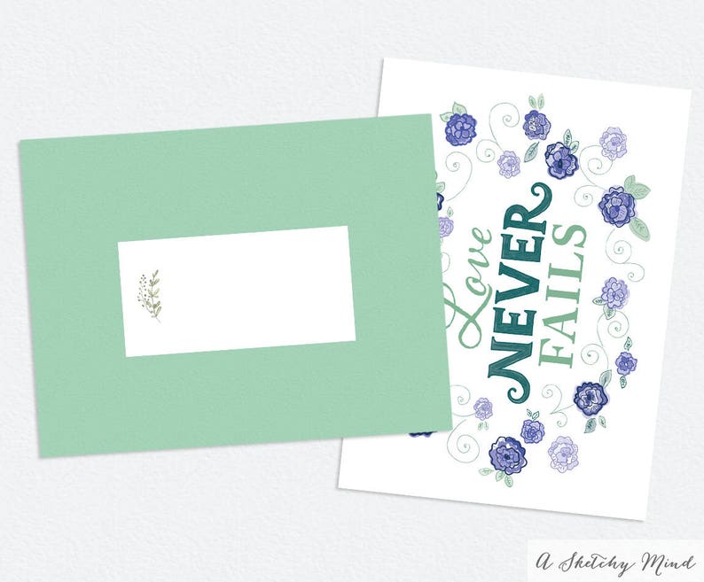 Encouraging Art Print \u2013 Love Never Fails \u2013 Floral Illustration \u2013 5x7 Art Print \u2013 Bible Quote