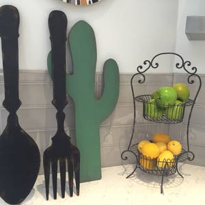 Large fork and spoon, large wood fork and spoon, vintage inspired, kitchen decor, handmade, modern black, wall decor, Farmhouse decor image 2