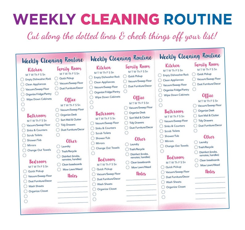 Weekly Cleaning Checklist Printable // Instant Download Etsy