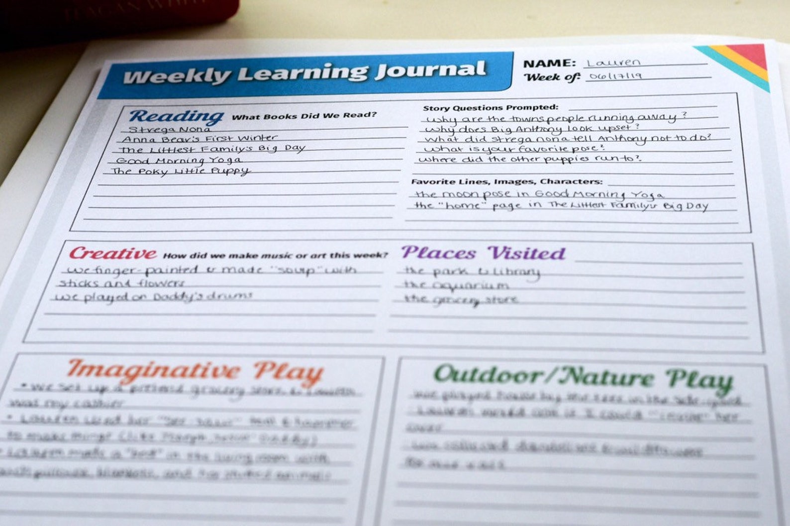 Weekly Learning Journal Teacher/homeschool Planner Etsy