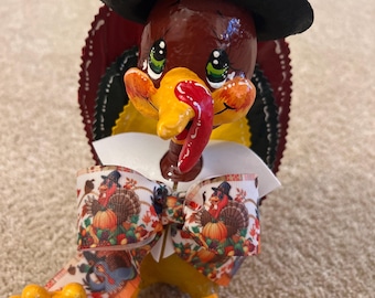 Handmade Turkey Thanksgiving Decor | Whimsical Tom Turkey Table Centerpiece with Hand-Painted Details
