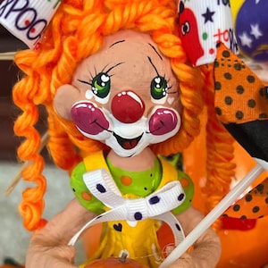 Girl Clown Handmade Fabric Mache Figurine, Halloween Collectable Clown, Festive Birthday Cake Topper, Whimsical Fall Table Decoration, Gift