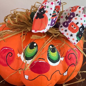 Hand Painted Fabric Mache Halloween And Fall Pumpkin Decoration