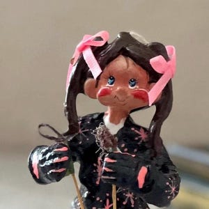 Handmade Female Skier Christmas Ornament: Pink & Black Outfit