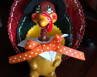 Handmade Tom Turkey Thanksgiving Figurine Table Decoration And Cake Topper