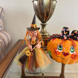 Scarecrow Witch Figurine, Charming Fall Decor for Halloween, Unique Gift for Halloween Lovers, Autumn and Halloween celebrations