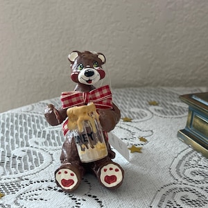 Handmade Teddy Bear Christmas Ornament: Honey Jar Figurine