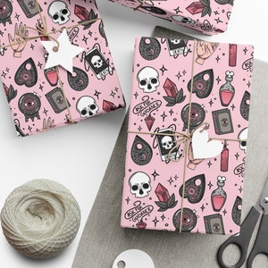 Pink Girly Witchcore Wrapping Paper, Enchanting, Cottagecore, Spellbinding, Enchanting, Custom Print, Gift Wrapping Paper