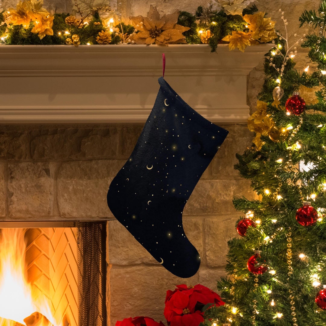 Blue Midnight Sky Christmas Stockings, Stars and Moon, Astrology ...
