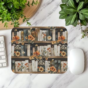 Floral Bookshelf Mouse Pad 6, Library, Cozy Home Office Accessory, Gift for Book Lovers, Booknerd, Vintage Decor, Study Desk Organizer