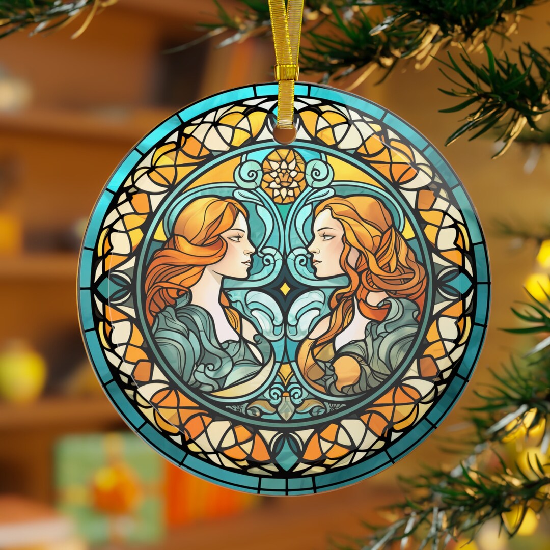 Gemini Stainedglass Design Ornament, Faux Stained Glass, Zodiac