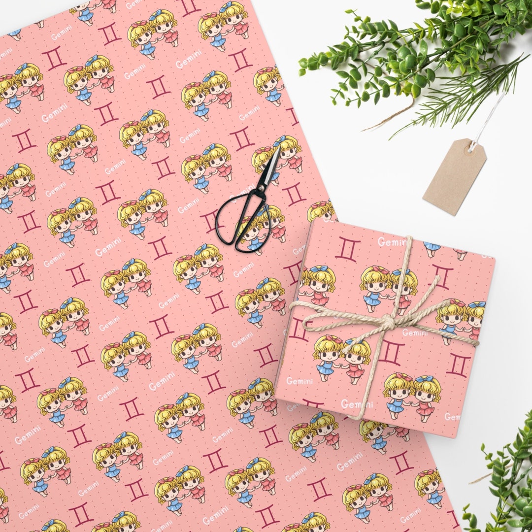 Gemini Chibi Zodiac Wrapping Paper Cute Kawaii Custom Etsy