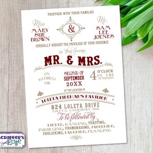 Hochzeitseinladung 5"x7" Vintage Mr. &mrs. | Hochzeitseinladung mit RSVP | Einladungskarte | HochzeitskartenSets | Druckbare | Druck zu Hause