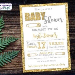 Invitación Baby Shower 5"x7" Glitter Safety Pin / Invitación / Ducha / Baby Shower Imprimible / Imprimir en Casa / Celebrar / Invitar a la Ducha /