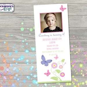 Geburtstagseinladung 9.25"x4" Blume und Schmetterling | Einladung | Party | Geburtstag druckbar | Druck zu Hause | Party Einladung | Geburtstagsparty