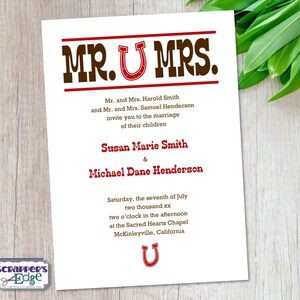 Invitación de boda 5 "x7" Herradura / País / Oeste / Invitación de boda con RSVP / Tarjeta de invitación / Juegos de tarjetas de boda / Imprimir en casa
