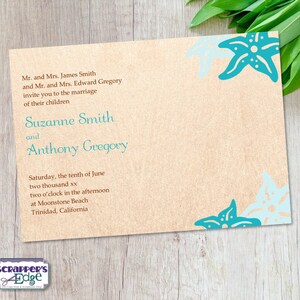 Invitation de mariage 7"x5 » Plage | | de destination | de l’océan  Invitation de mariage avec RSVP | carte d’invitation | Ensembles de cartes de mariage | Imprimer à la maison
