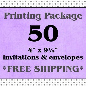 50 Recto, pleine couleur 4 « x9.25 » / messages d'Invitations et enveloppes