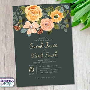 Hochzeitseinladung 5"x7" Gelb & Grün Blumengarten | Hochzeitseinladungen mit RSVP | Einladungskarten | Hochzeitskarten Set | Drucke zu Hause