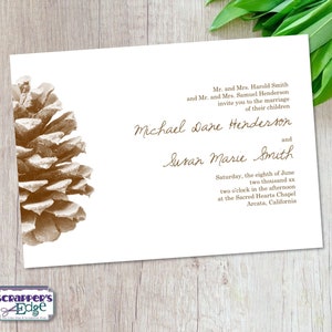 Invitation de mariage 7"x5 » Simple, Pinecone | Invitation de mariage avec RSVP | carte d’invitation | Ensembles de cartes de mariage | | imprimable Imprimer à la maison
