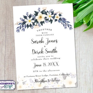 Hochzeitseinladung 5"x7" WeißEr Blumengarten | Rustikale | Hochzeitseinladungen mit RSVP | Einladungskarten | HochzeitskartenSets | Druck zu Hause