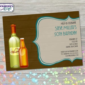 Invito di compleanno 7 "x5" Vino e birra / Invito per adulti / Festa / Compleanno stampabile / Stampa a casa / Invito alla festa / Festa di compleanno /