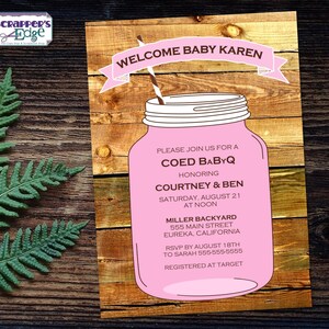 Baby Shower Invitation 5 "x7" Co-Ed Mason Jar e wood grain / Doccia / Baby Shower Stampabile / Stampa a casa / Celebrate / Shower Invite /