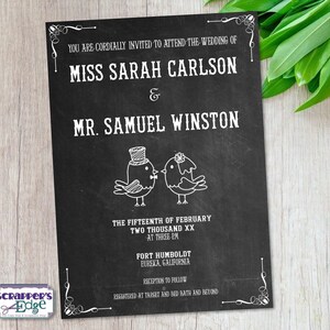 Invitación de boda 5x7 Vintage Bird or Car / Invitación de boda con RSVP / Tarjeta de invitación / Juegos de tarjetas de boda / Imprimible / Imprimir en casa