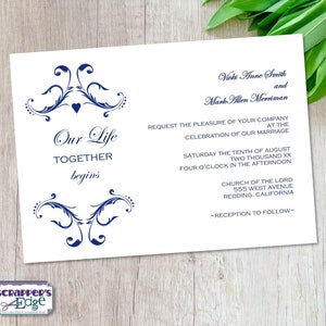 Invitation de mariage 7"x5 » Élégante, nos vies commencent | Invitation de mariage avec RSVP | carte d’invitation | Ensembles de cartes de mariage | Imprimer à la maison