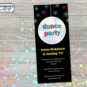 Geburtstagseinladung 9.25"x4" Tanzparty | Teen Einladung | Party | Geburtstag druckbar | Druck zu Hause | Party Einladung | Geburtstagsparty