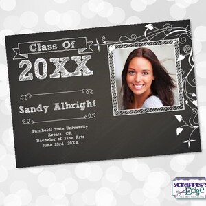 Annuncio di laurea Lavagna 7"x5" con foto / Scheda di laurea / Classe senior / Biglietto stampabile / Stampa a casa / Celebrazione /
