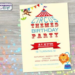 Geburtstagseinladung 5"x7" Zirkus Themen | Kinder Einladung | Party | Geburtstag druckbar | Druck zu Hause | Zirkus Thema | Geburtstagsfeier |