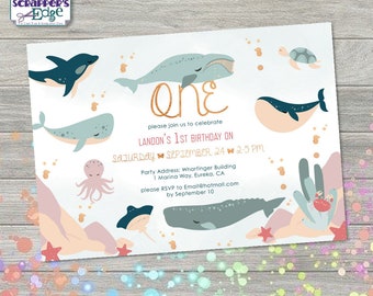 Birthday Invitation 7"x5" Whales | Baby Invitation | Babies Party | Birthday Printable | Print at Home | Invite | Birthday Party |