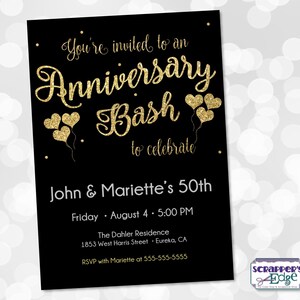 Anniversary Invitation 5"x7" Anniversary Bash / Anniversay / Celebration / Balloons / Sparkle / Invitation Card / Printable / Print at Home