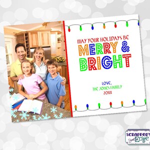 Urlaubsfotokarte 7"x5" Merry and Bright | Urlaubsgrußkarte | Feiertage | Druck zu Hause | JahreszeitenGrüße | Druckbare Weihnachtskarten
