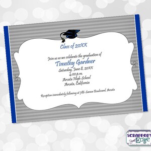 Invito alla laurea 7 strisce "x5" con berretto / Biglietto di laurea / Classe senior / Biglietto stampabile / Stampa a casa / Celebrazione / Laureato