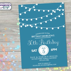 Verjaardagsuitnodiging 5 "x7" String Lights | Eenvoudige uitnodiging | Feest | Verjaardag Afdrukbare | Thuis printen | Uitnodigingsbrief voor | Verjaardagsfeestje |