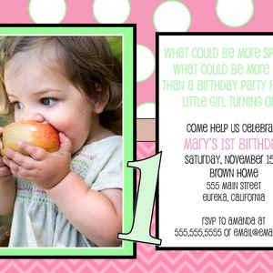 Birthday Invitation 7x5 First Birthday Polka Dots Baby Invitation Birthday Printable Print at Home Party Invite Birthday Party image 5