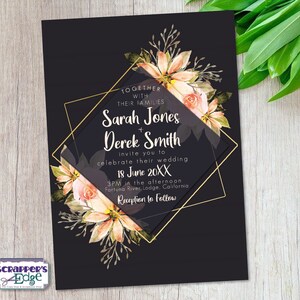 Huwelijksuitnodiging 5 "x7" Vintage Perzik Bloemen | Elegante | Huwelijksuitnodiging met RSVP | Uitnodigingskaart | Trouwkaart sets | Thuis afdrukken