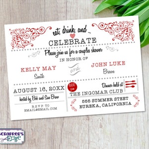 Pärchen Shower Einladung 5"x7" Eat Drink & Feiern Sie Paare Shower | Paar Shower | Braut | Bräutigam | Hochzeit | Druckbare | Druck zu Hause