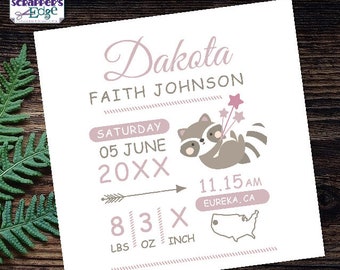 Baby Announcement 7"x7" Little Raccoon | Royalty Invitation | Announcement | Baby Shower Printable | Print Home | Celebrate | Shower Invite