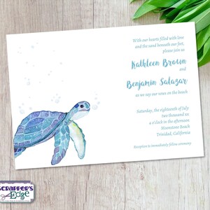 結婚式招待状 5x7 水彩画 海の生き物 | 海 | ビーチ | RSVP 付き結婚式招待状 | 招待状 | ウェディング カード セット | 印刷可能